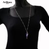 Large enameled lady pendant silver necklace