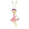 Large enameled lady pendant silver necklace