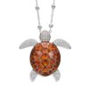 Silver necklace with large enameled turtle pendant