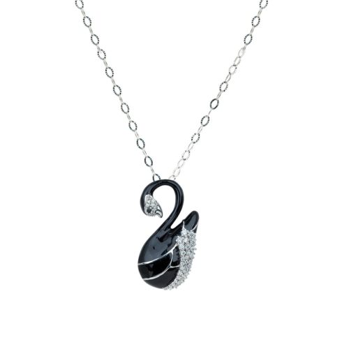 Small enameled swan silver pendant necklace