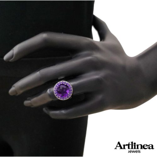 925 rhodium silver ring with hydrothermal and cubic zirconia