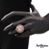 Ring in 925 rhodium-plated silver, handmade enamelling, with natural stone and cubic zirconia