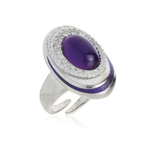 925 rhodium silver ring, hand made enamelling, with stone and cubic zirconia