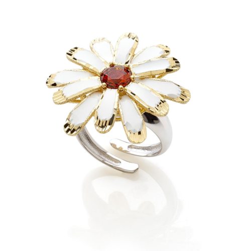 Medium daisy ring in 925 silver, gold or rhodium plated, enamel and cubic zirconia - ZAN438