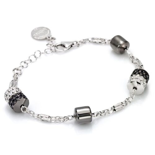 925 rhodium-plated and ruthenium silver bracelet with cubic zirconia pavé center - ZBR539-LL
