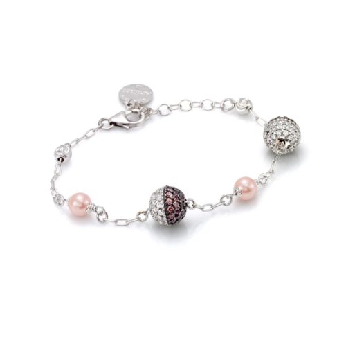 925 rhodium silver bracelet, with cubic zirconia pavé boule and pearls - ZBR560-LL