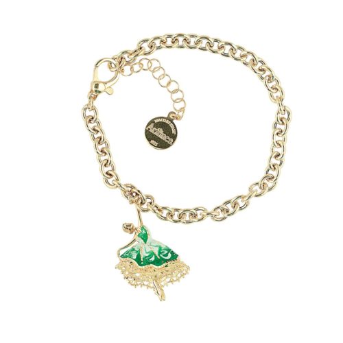 Ballerina bracelet in 925 silver, gilded, with green hand made enamel - ZBR599-MG