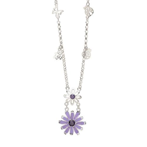 Daisy necklace in 925 silver, gilded or rhodium-plated, with hand-made enamel and cubic zirconia - ZCL1239
