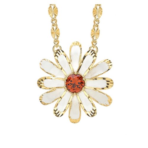 Medium daisy necklace in 925 silver, gilded or rhodium-plated, with hand-made enamel and cubic zirconia. - ZCL1276