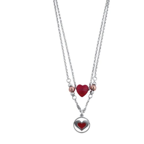 Necklace in rhodium-plated and pink gold-plated 925 silver, enamel and Swarovski ™ - ZCL616-MH