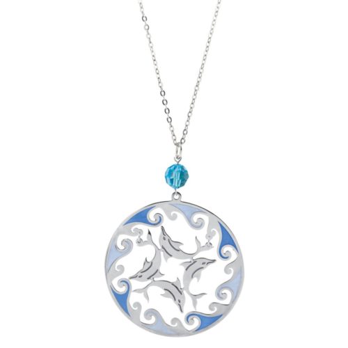 Rhodium-plated silver necklace, with cathedral enamels - ZCL679-MB