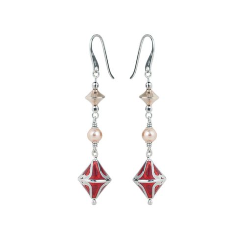 925 rhodium-plated and gilded silver earrings with hand-made enamel and pearls - ZOR1139-MH