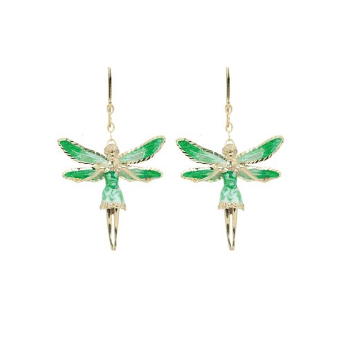 Small fairies earrings in 925 gilded silver, green enamelled - ZOR1154-MG