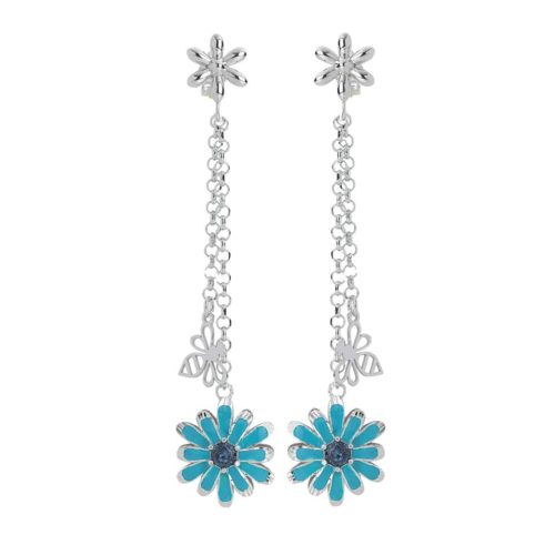 Daisy pendant earrings in 925 silver, gilded or rhodium-plated, with hand-made enamel and cubic zirconia - ZOR1186