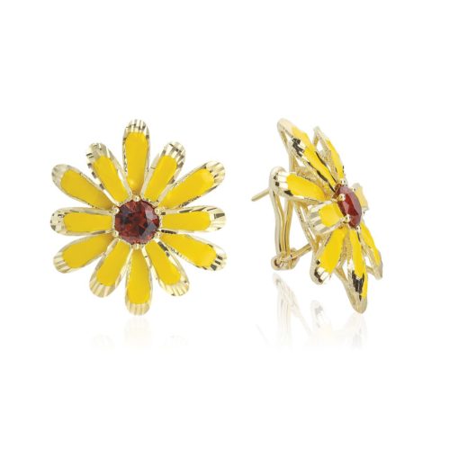 Medium daisy earrings in 925 silver, gold or rhodium plated, with hand made enamel and cubic zirconia - ZOR1226