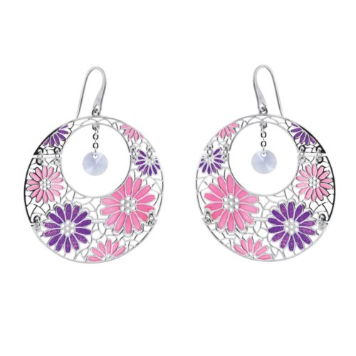 Rhodium-plated silver earrings with cathedral enamels - ZOR675-MB
