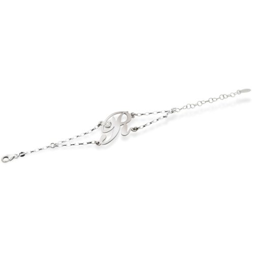 925 rhodium silver bracelet with small initial and Swarovsky - All names available - ZBS1/IN