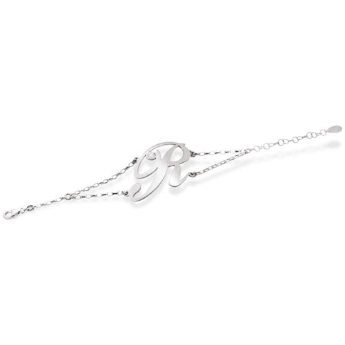 925 rhodium-plated silver bracelet with large initial and Swarovsky - All names available - ZBS2/IN