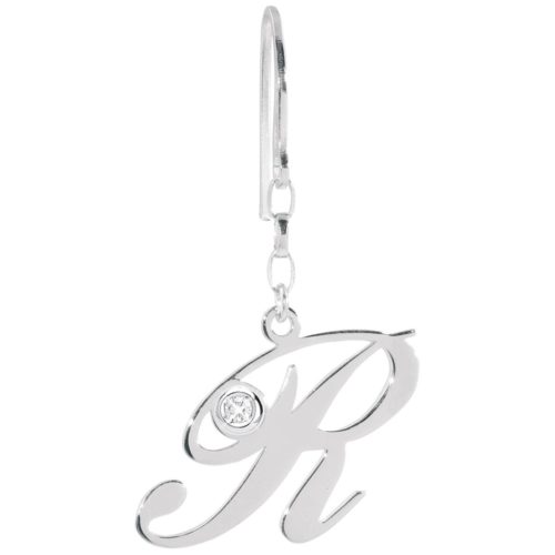 Single earring in 925 rhodium silver with small initial and Swarovsky - All initials available - ZOS1/IN