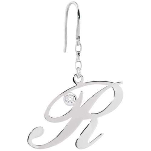 Single earring in 925 rhodium-plated silver with large initial and Swarovsky - All initials available - ZOS2/IN