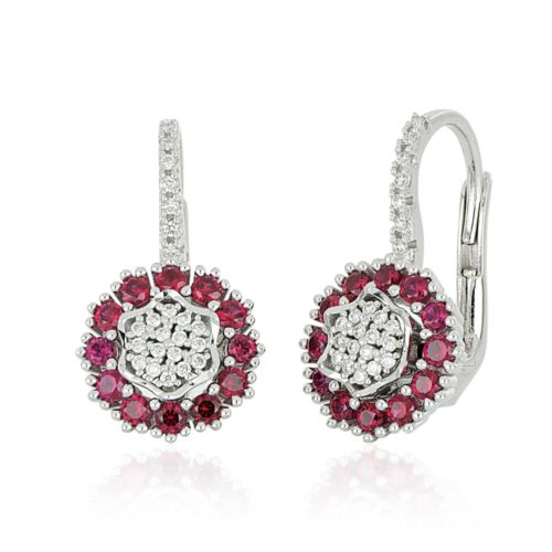 18 kt gold flower earrings with natural white diamonds and precious stones