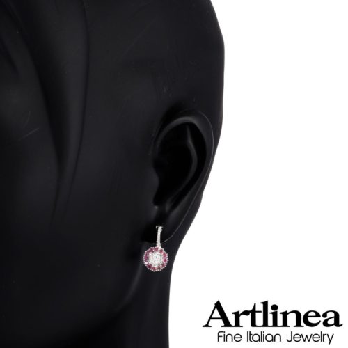 18 kt gold flower earrings with natural white diamonds and precious stones