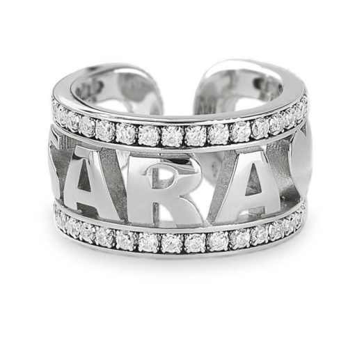 Silver and zircon band ring customizable with silver letters, numbers and symbols - ZAS5-LB