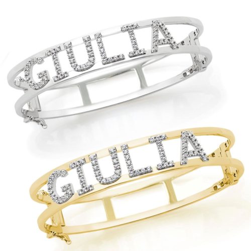 925 rhodium-plated or golden silver slave / handcuff bracelet customizable with name, numbers or letters - ZBS3