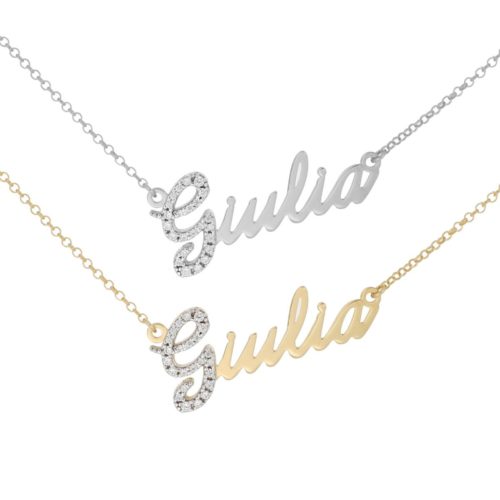 Necklace with name in rhodium-plated or gold-plated silver, initial with cubic zirconia pavé - All names available - ZCS9NOME