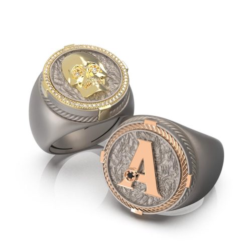 Titanium men's ring with round gold inserts - AT01