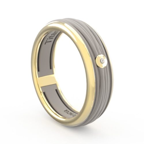 18 kt gold and titanium band ring with wire and stone texture - ATU001