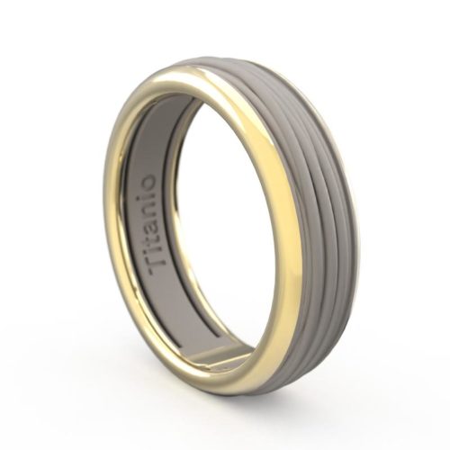 18 kt gold and titanium band ring with wire texture - ATU001/