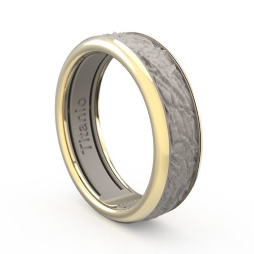 18 kt gold and titanium band ring with bark texture - ATU004/