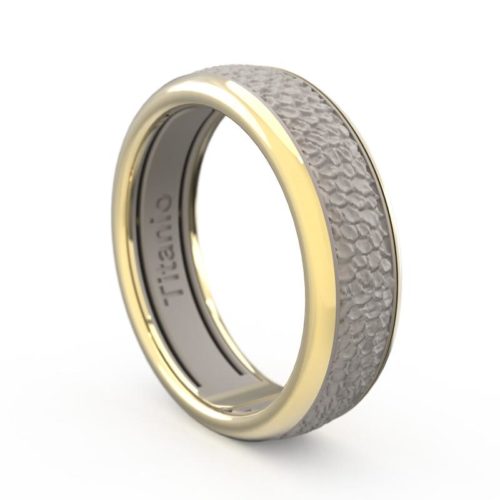 18 kt gold and titanium band ring with scale texture - ATU005/