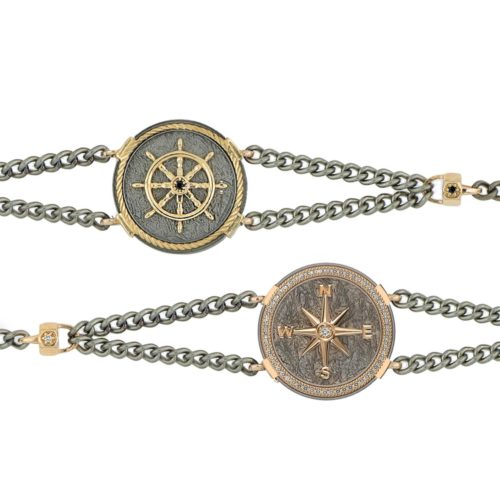 Men's Titanium Bracelet with round Gold inserts - BT01