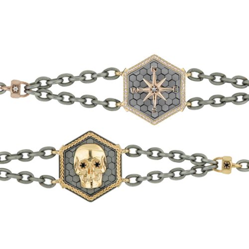 Men's Titanium Bracelet with hexagonal Gold inserts - BT02