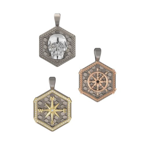 Men's Titanium Pendant with hexagonal Gold inserts - PT02