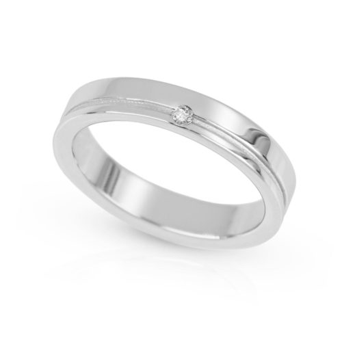 4mm flat wedding ring with thin line in rhodium-plated silver - ZAF101
