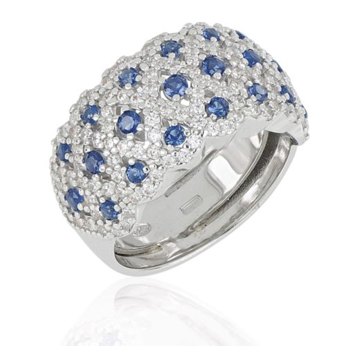 Ring in rhodium-plated 925 silver with pavé of white and colored zircons - ZAN584