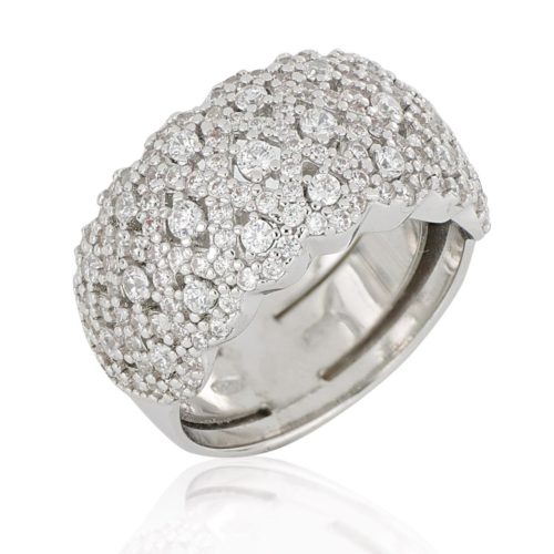 Ring in rhodium-plated 925 silver with pavé of white zircons - ZAN584BI