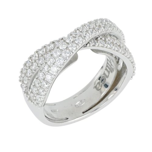 Rhodium plated 925 silver ring with white zircons pavé - ZAN585BI