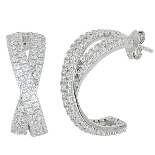Earrings in rhodium-plated 925 silver with pavé of white zircons. - ZOR1297/BI-LB