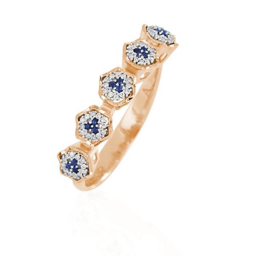 18 kt gold flower ring with natural white diamonds and precious stones - AD1103