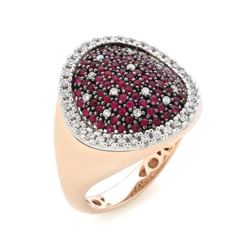 18kt ring with pavé diamonds and precious stones - AD826