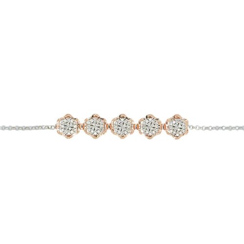 Bracelet with floral motif element in 18 kt gold with natural white diamonds - BD181/DB