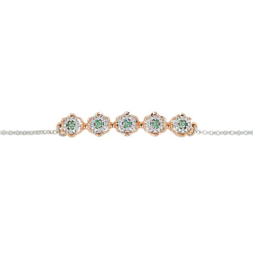 Bracelet with floral motif element in 18 kt gold with natural white diamonds and precious stones - BD181