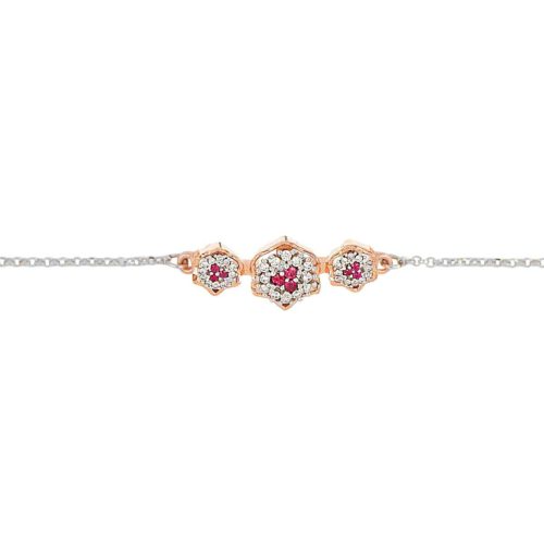 Bracelet with floral motif element in 18 kt gold with natural white diamonds and precious stones - BD182