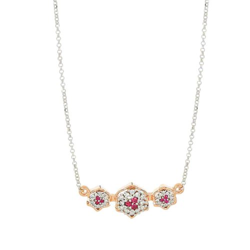 Necklace with floral motif pendant in 18 kt gold with natural white diamonds and precious stones - CD712