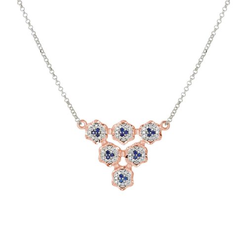 Necklace with floral motif pendant in 18 kt gold with natural white diamonds and precious stones - CD713