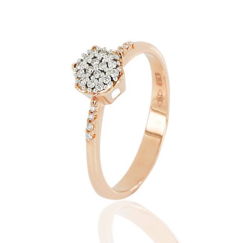 Solitaire flower ring in 18 kt gold with natural white diamonds